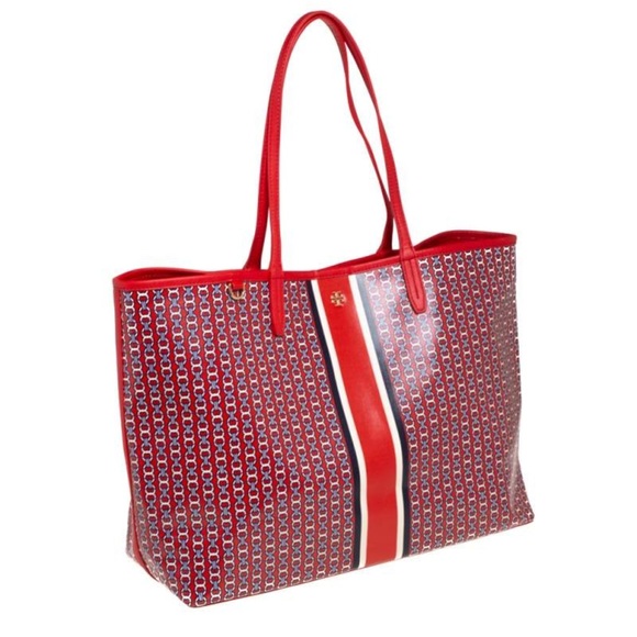 Tory Burch Handbags - TORY BURCH - RED/ORANGE GEMINI LINK COATED CANVAS TOTE